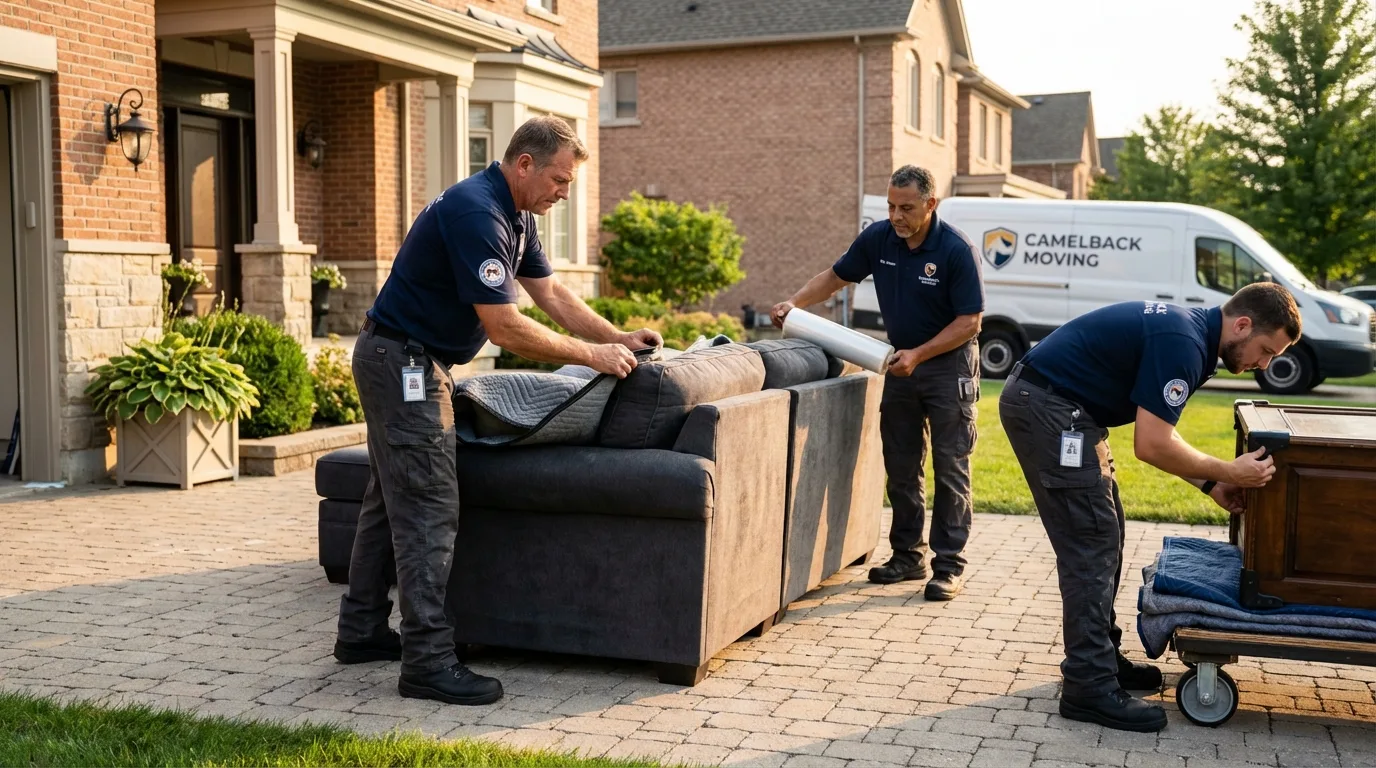 Large estate moving crew wrapping furniture in Carteret, NJ