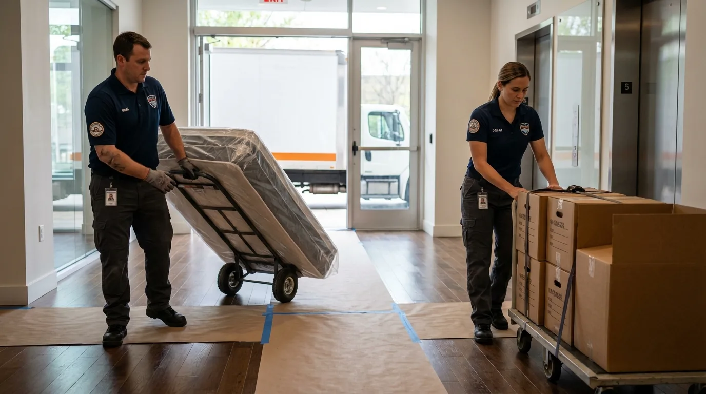 Professional apartment movers loading elevator in Carteret, NJ